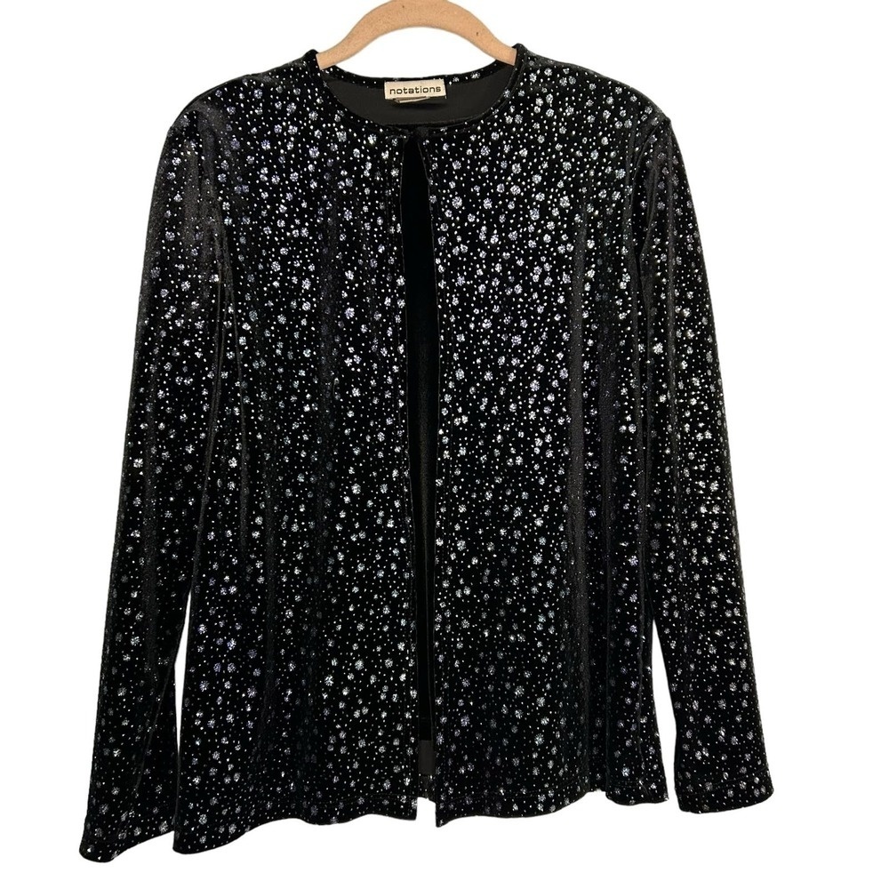 Vintage Velvet Celestial Black and Silver Evening Blouse Size Small
